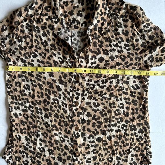 Cloth & Stone Blouse Top Leopard Print Semi Sheer Long Sleeve Brown Black XS - Picture 11 of 13